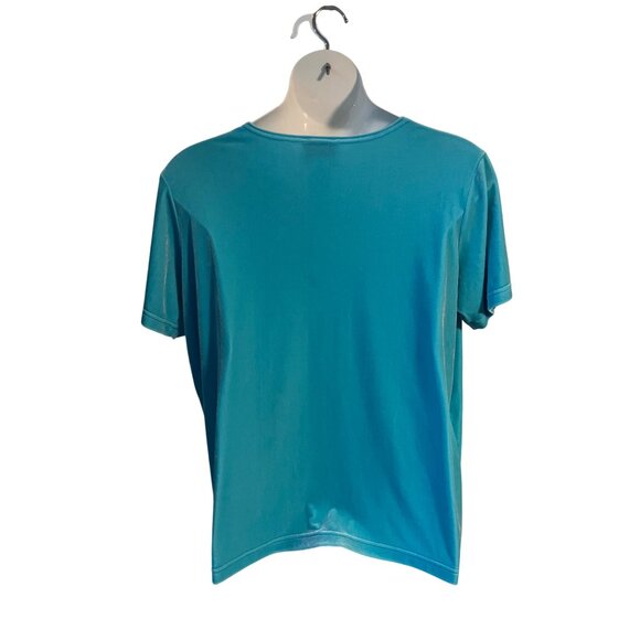 Quacker Factory Size 1X Velvet Blue Short Sleeve Shirt Rhinestone Embellishments - Picture 4 of 7